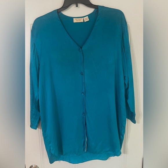Vintage Victorias Secret Gold Label Silk Emerald Green Kimono Nightgown Size M/L - Picture 1 of 6